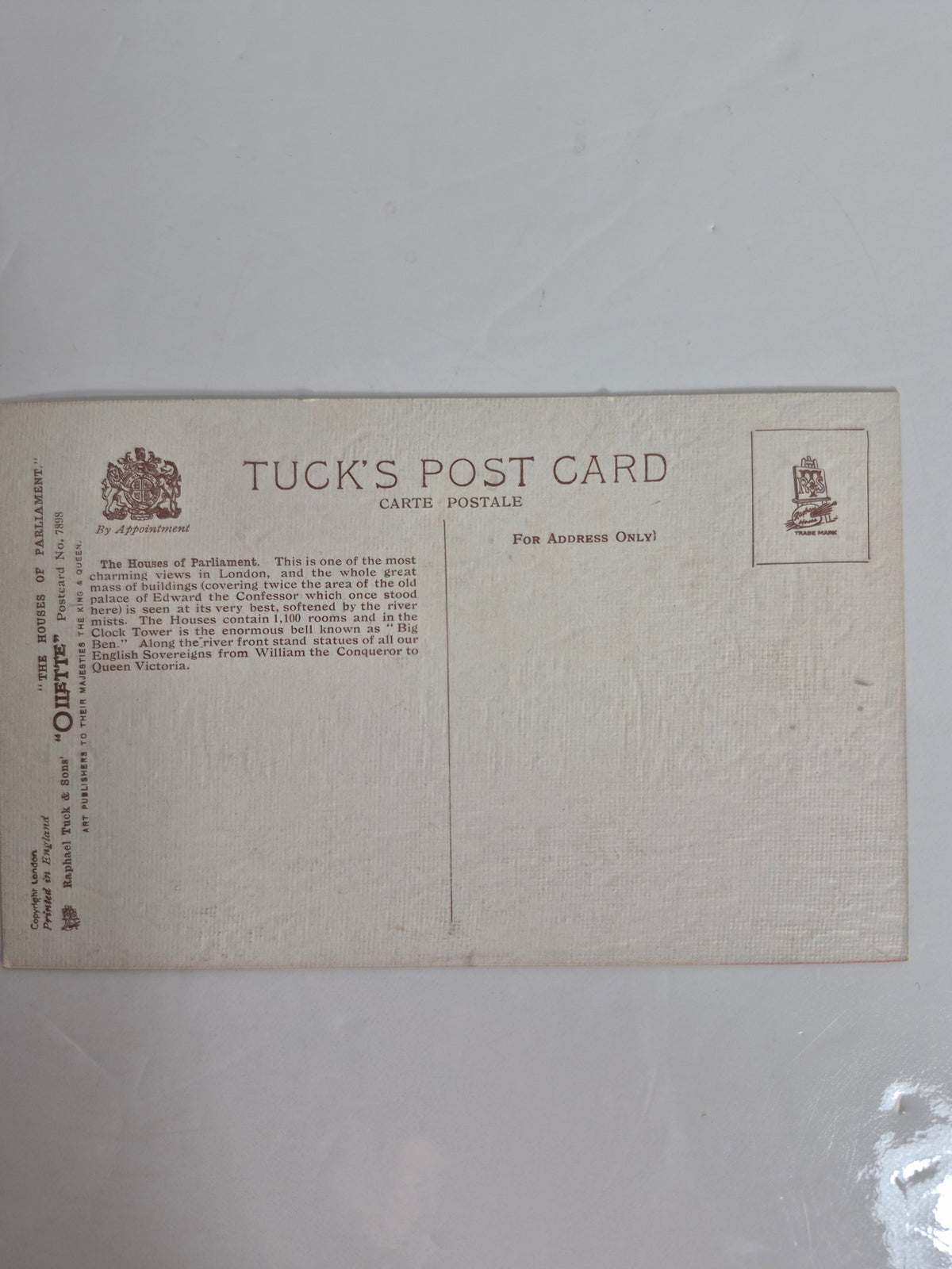 Raphael Tuck Oilette "Houses of Parliament" Postcard Packet – Complete Set of 6 in Original Envelope, Charles E. Flower, Series O.F. 7898