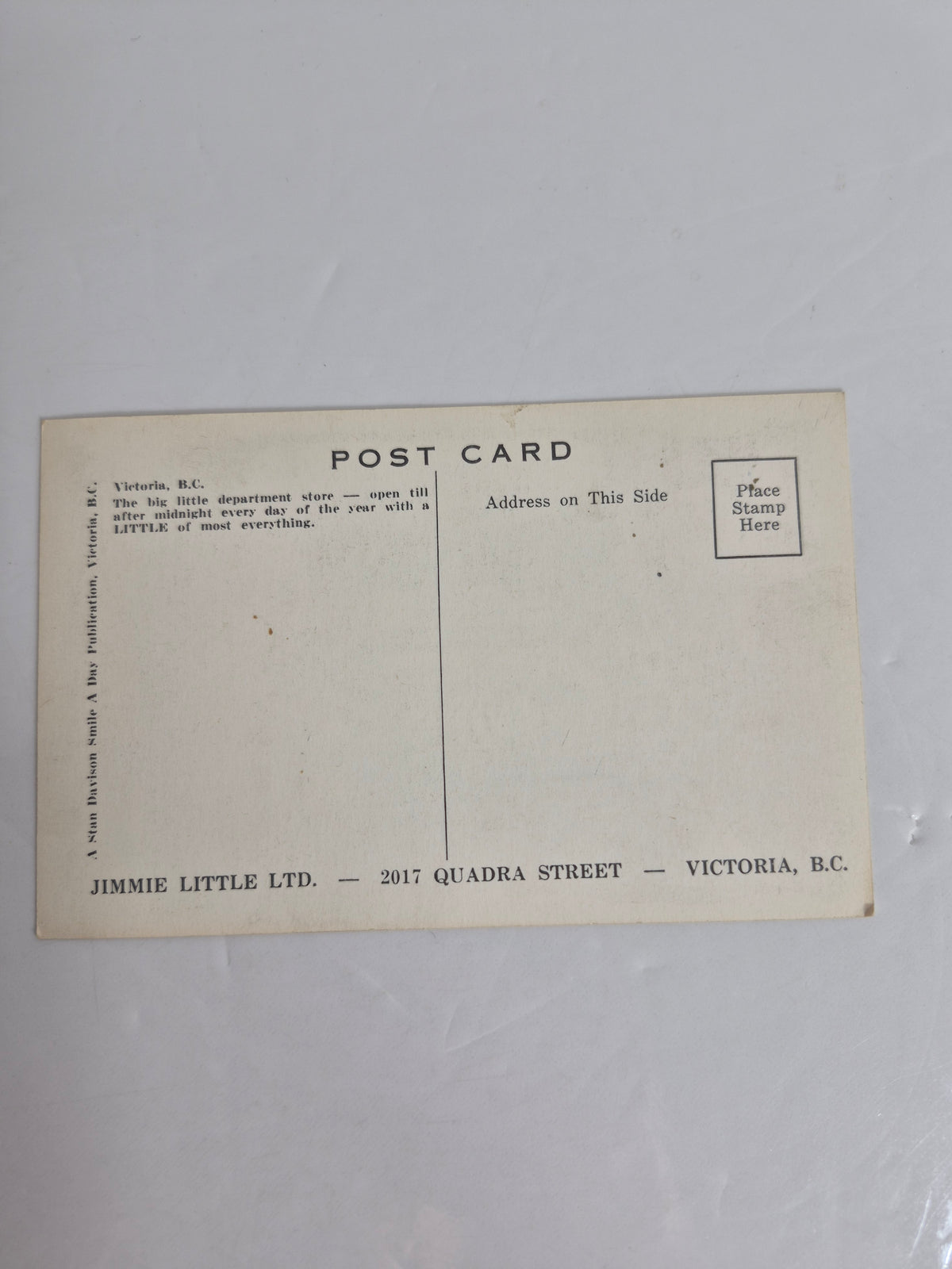 Vintage Comic Postcard Pair – 1968 Jimmie Little Ltd. Victoria B.C. Advertising Card (Stan Davison) + "He Was Gonna Let Me Off With a Warning!!" Gag Card, Mailed Revelstoke to Victoria