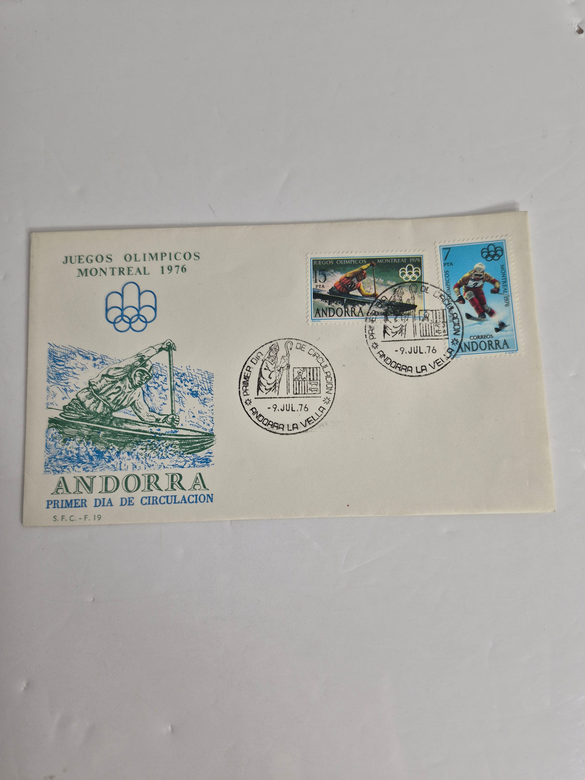 First Day Cover Pair – 1980 Saskatchewan 75th Anniversary (Regina Cancel) + 1976 Andorra FDC for the Montreal Olympics