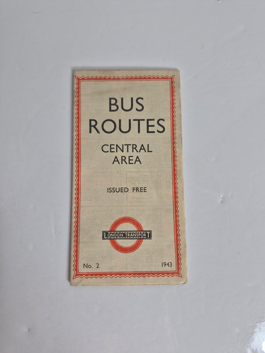 1943 London Transport Bus Routes Central Area No. 2 – WWII Wartime Issue, "Is Your Journey Really Necessary?" – Folding Route List