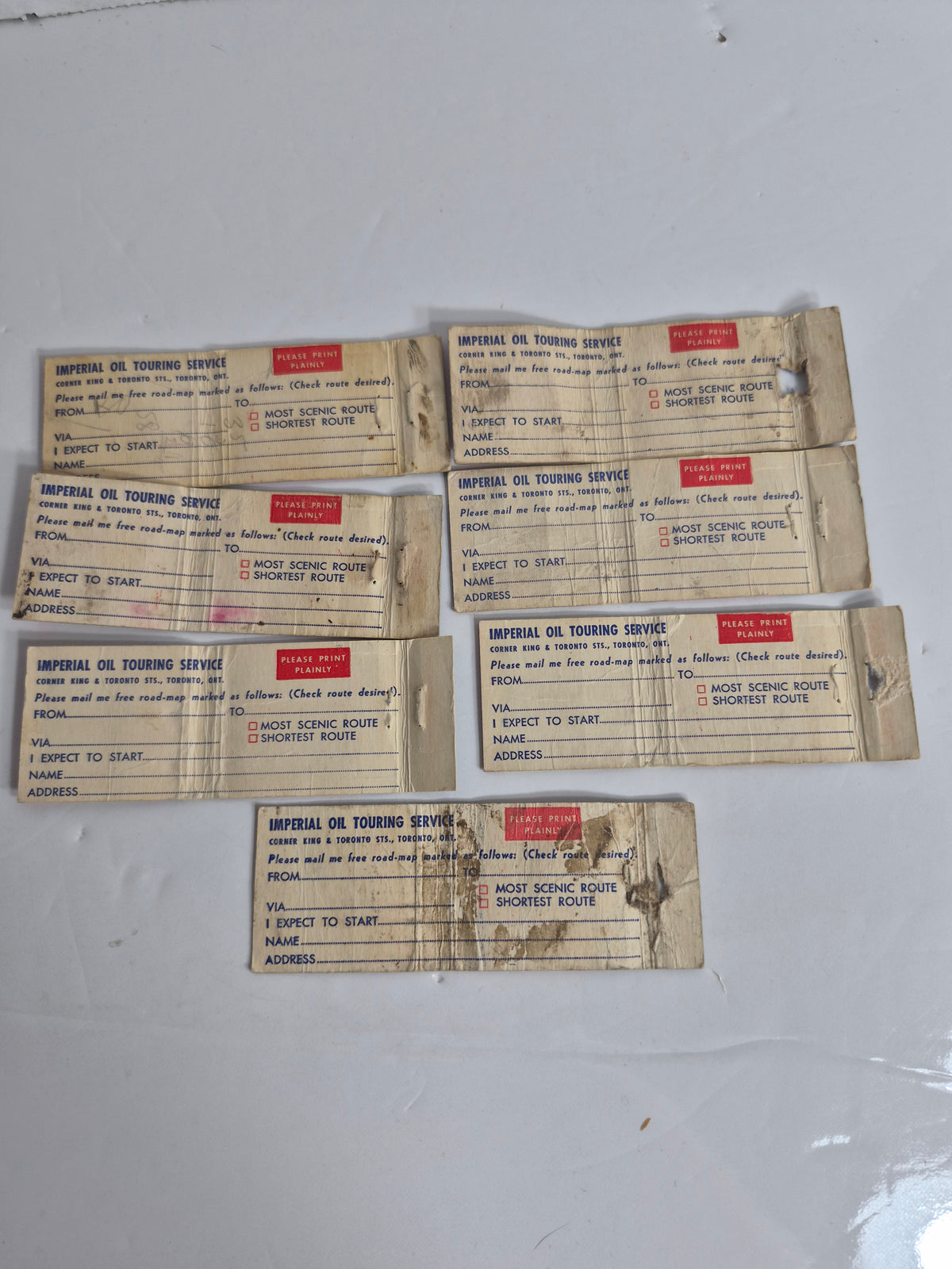 Esso / Imperial Oil "Atlas Tires" Matchbook Covers – Lot of 7 Dealer Covers – Wadena, Porcupine Plain, Tisdale, Hudson Bay & Mistatim, Sask. – Banff, Alta.