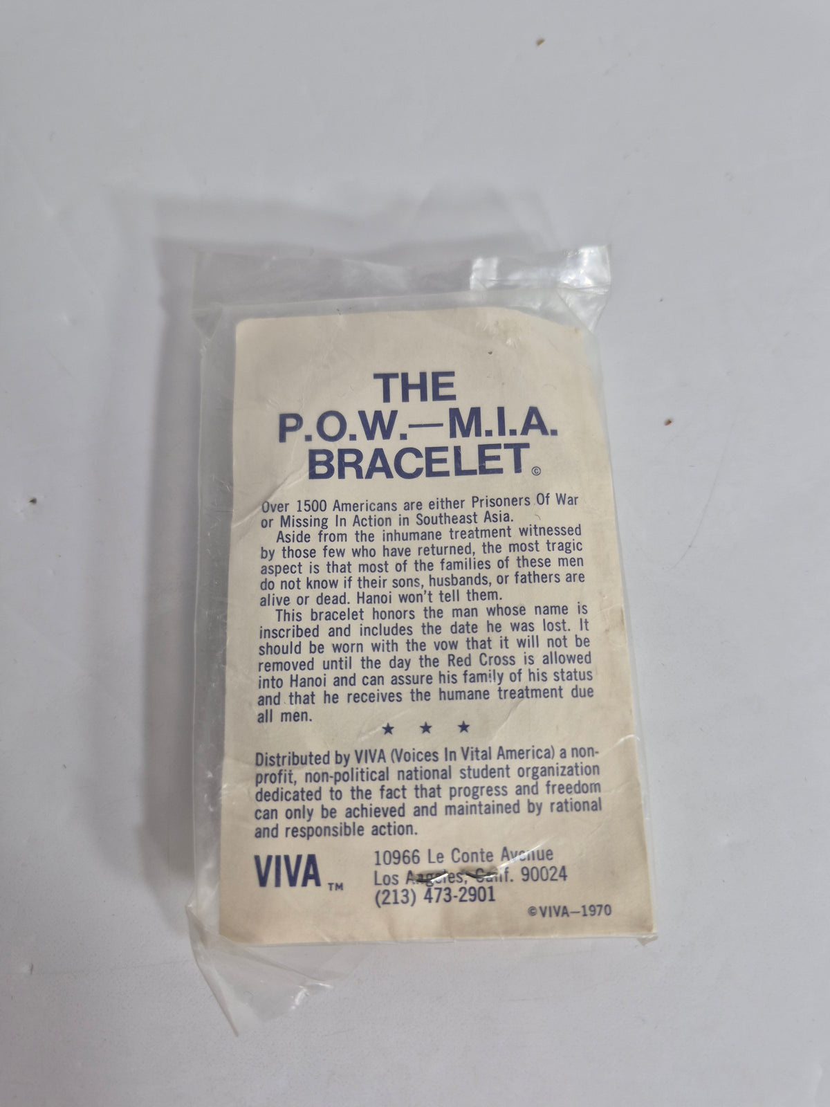 VIVA POW MIA Bracelet – Vietnam War Era – Lt. Col. Ivan Appleby, Lost 10-7-67 – Sealed in Original Packaging – c. 1970
