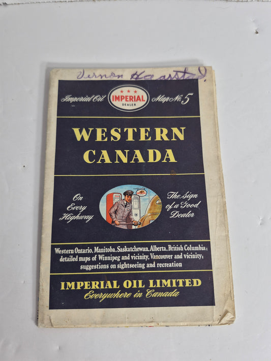 1947 Imperial Oil Map No. 5 – Western Canada Road Map – British Columbia, Alberta, Saskatchewan, Manitoba with Winnipeg & Vancouver Insets – Imperial Oil Limited
