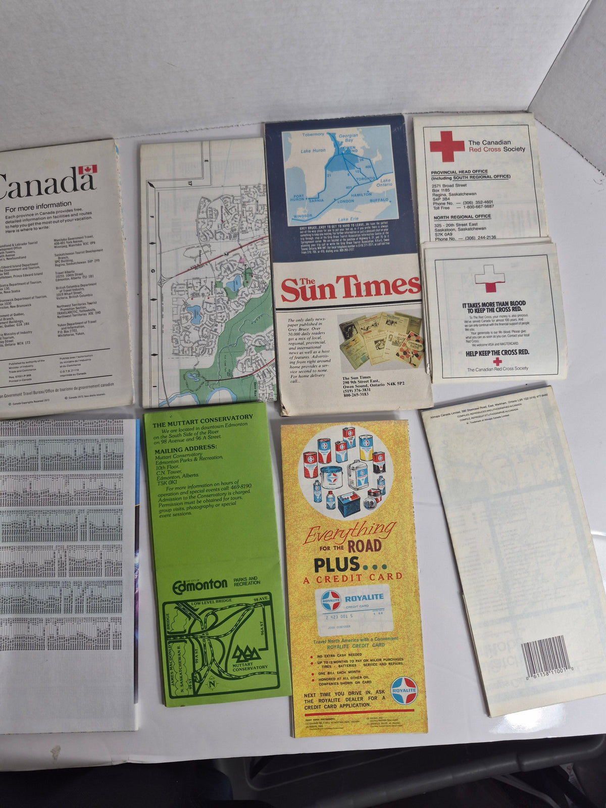 Vintage Canada Map & Brochure Lot of 17 – Royalite and Chevron Oil Maps, CN Across Canada, Red Cross Saskatchewan, Edmonton Transit 1989, Drumheller, Medicine Hat, Calgary, Prince Albert