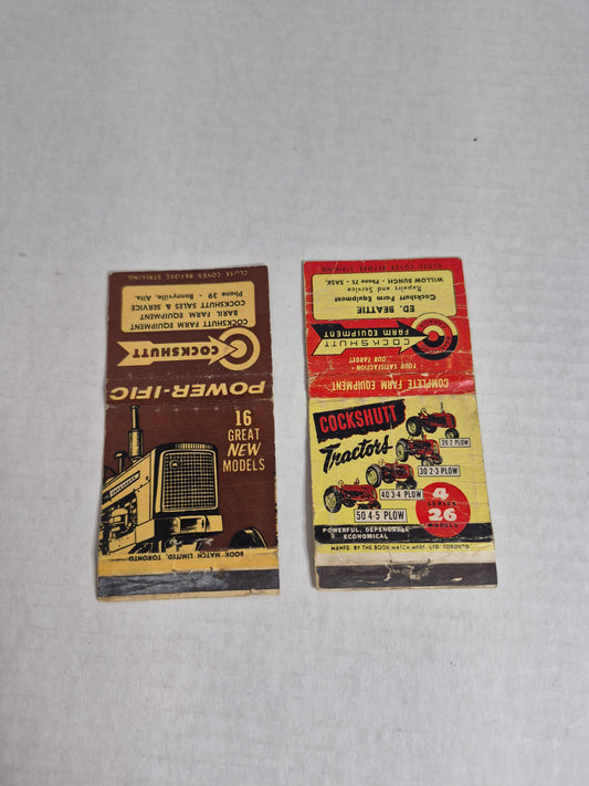 Cockshutt Farm Equipment Matchbook Covers Lot of 2 – Willow Bunch Saskatchewan & Bonnyville Alberta – Tractor Artwork