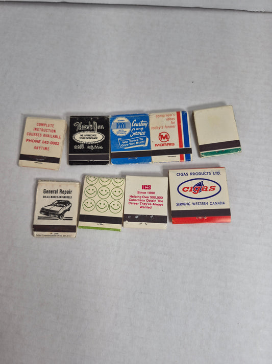 Full Matchbooks Lot of 9 – Western Canada – Saskatoon Prairie Skymasters, Cigas Propane, Fort St. John, Grande Prairie