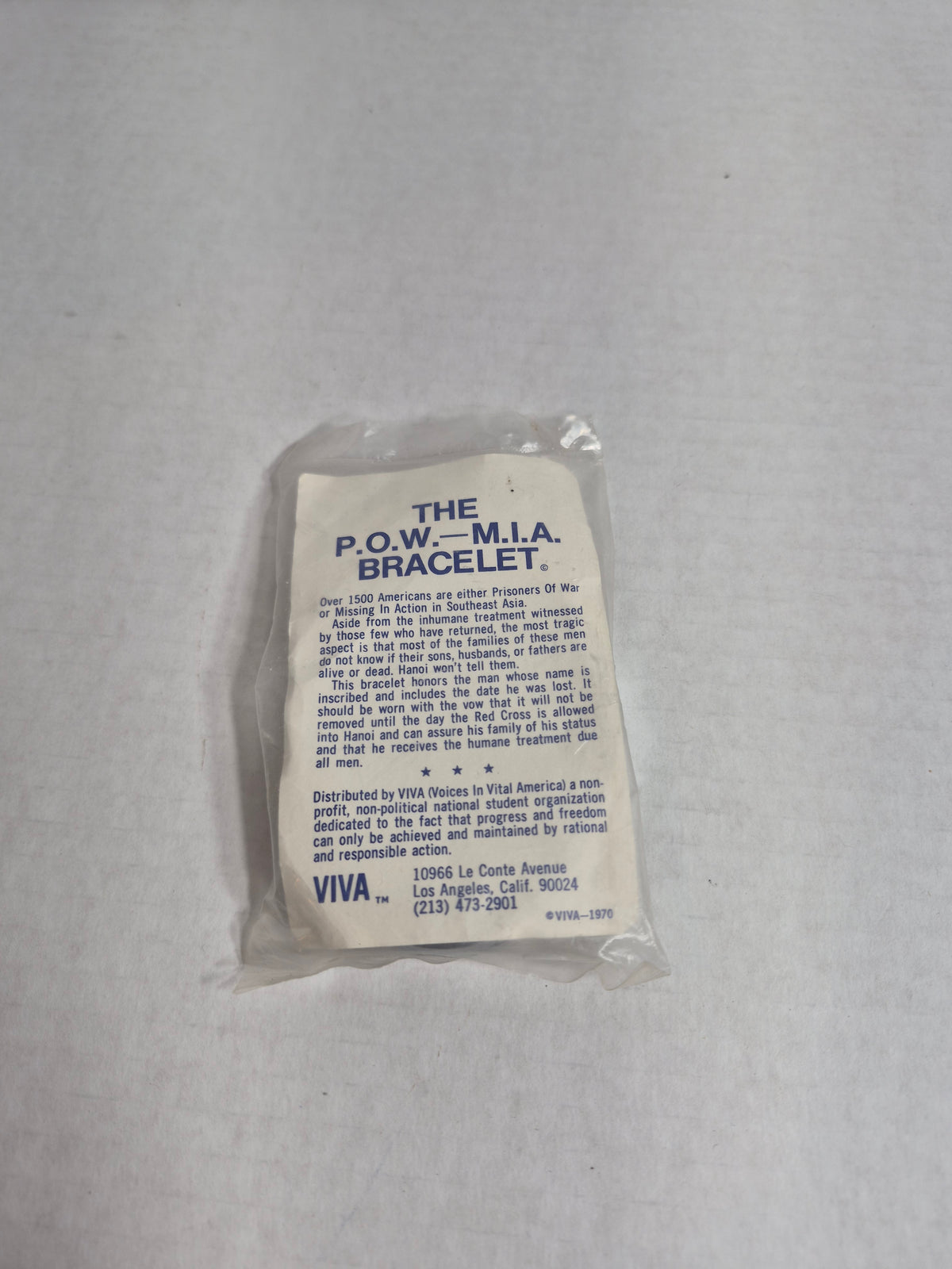 VIVA P.O.W. – M.I.A. Bracelet 1970 – Lt. Col. J. Howard Dunn, Lost 12-7-68 – Sealed in Original Package