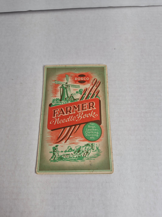 DOSCO Farmer Needle Book — Vintage Canadian Needle Assortment "Especially Designed for Rural Residents," Windmill & Plough Cover Art, Nickel Plated