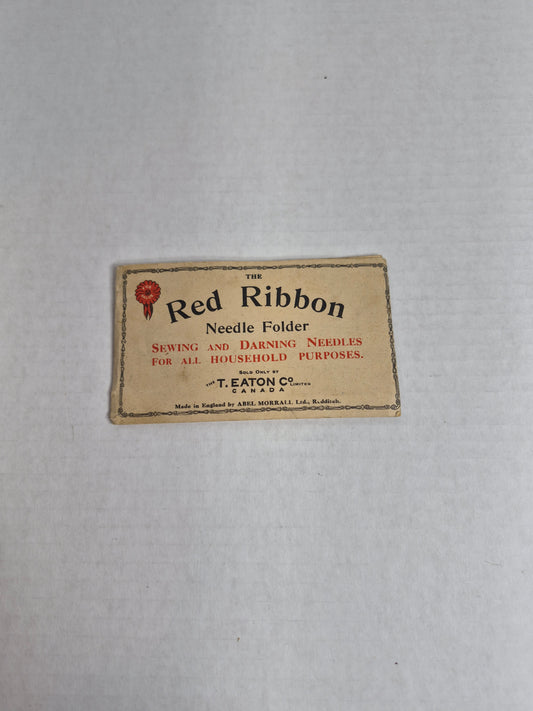 Eaton's Red Ribbon Needle Folder with Needles — T. Eaton Co. Canada, Made in England by Abel Morrall Ltd. Redditch, Excelsior & Royal Sharps Packets