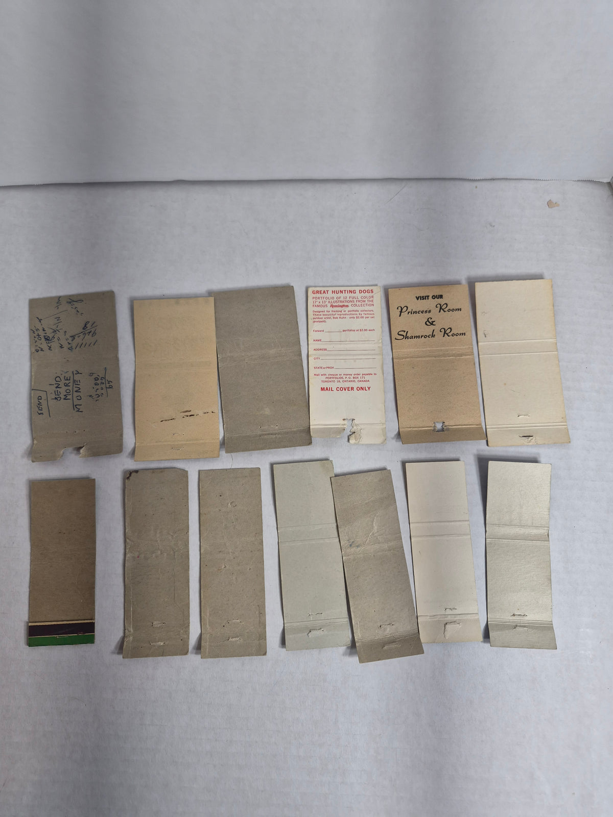 Vintage Matchbook Covers Lot of 13 Saskatchewan King's Hotel Regina RCAF Goose Bay & Clinton Remington Western Sports Centre Vancouver