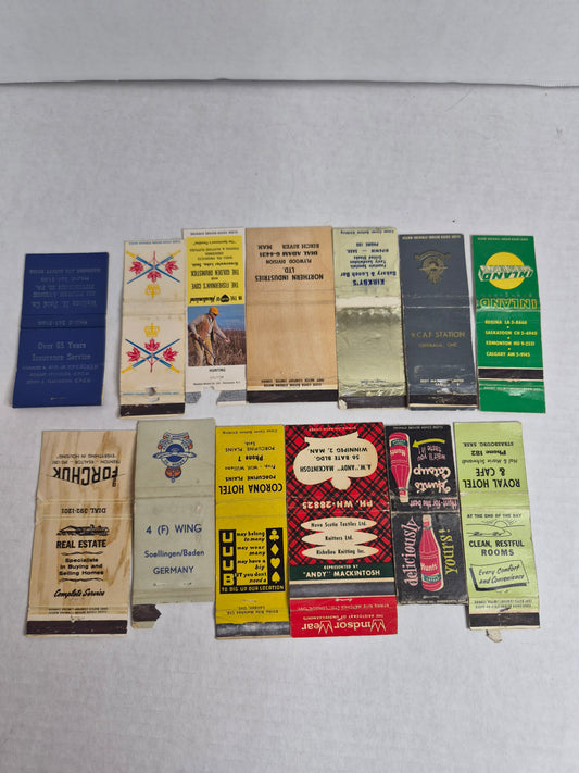 Vintage Matchbook Covers Lot of 13 RCAF Station Centralia 4 (F) Wing Germany Canadian Army Hunt's Catsup Inland Cement Saskatchewan Cafés & Hotels