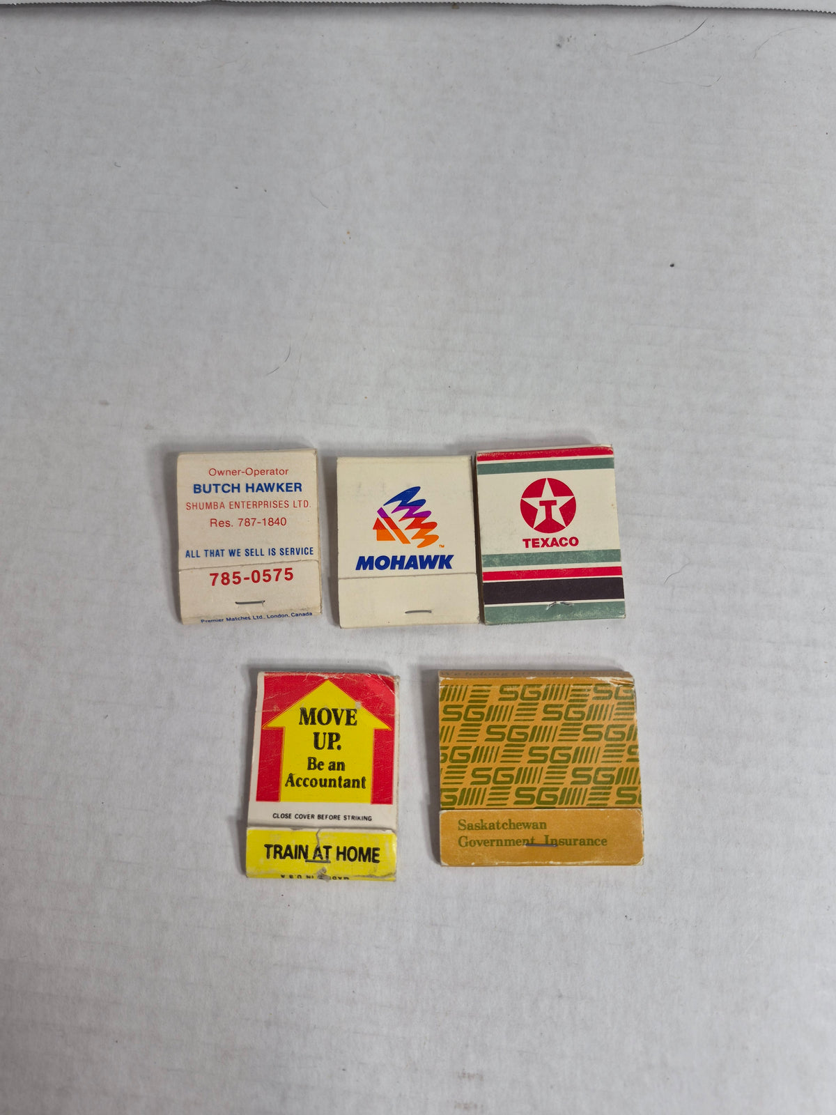 Vintage Matchbooks Lot of 5 FULL SGI Saskatchewan Government Insurance Texaco Mohawk Husky Fort St. John ICS