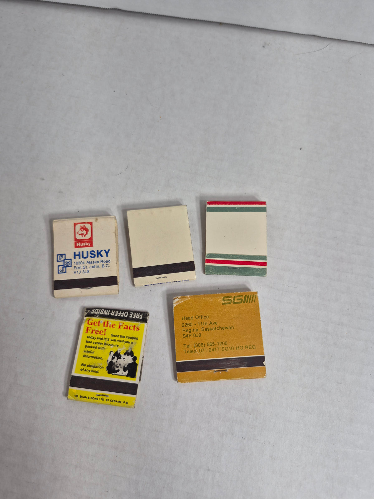 Vintage Matchbooks Lot of 5 FULL SGI Saskatchewan Government Insurance Texaco Mohawk Husky Fort St. John ICS