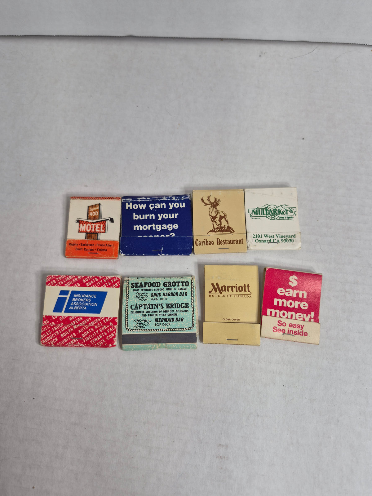 Vintage Matchbooks Lot of 8 FULL Saskatchewan Imperial 400 Royal Trust Cariboo Prince George Fisherman's Wharf Honolulu Marriott ICS