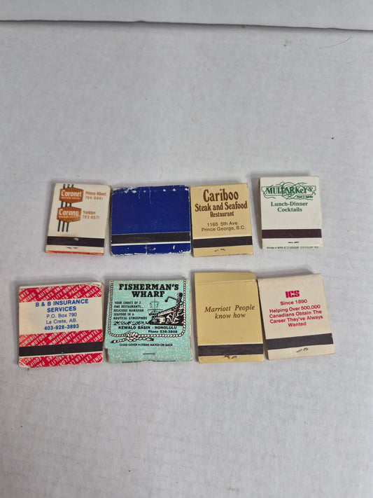 Vintage Matchbooks Lot of 8 FULL Saskatchewan Imperial 400 Royal Trust Cariboo Prince George Fisherman's Wharf Honolulu Marriott ICS