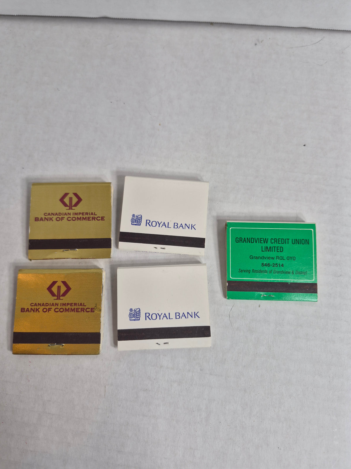 Vintage Canadian Bank Matchbooks Lot of 5 FULL CIBC Royal Bank Grandview Credit Union Manitoba Advertising