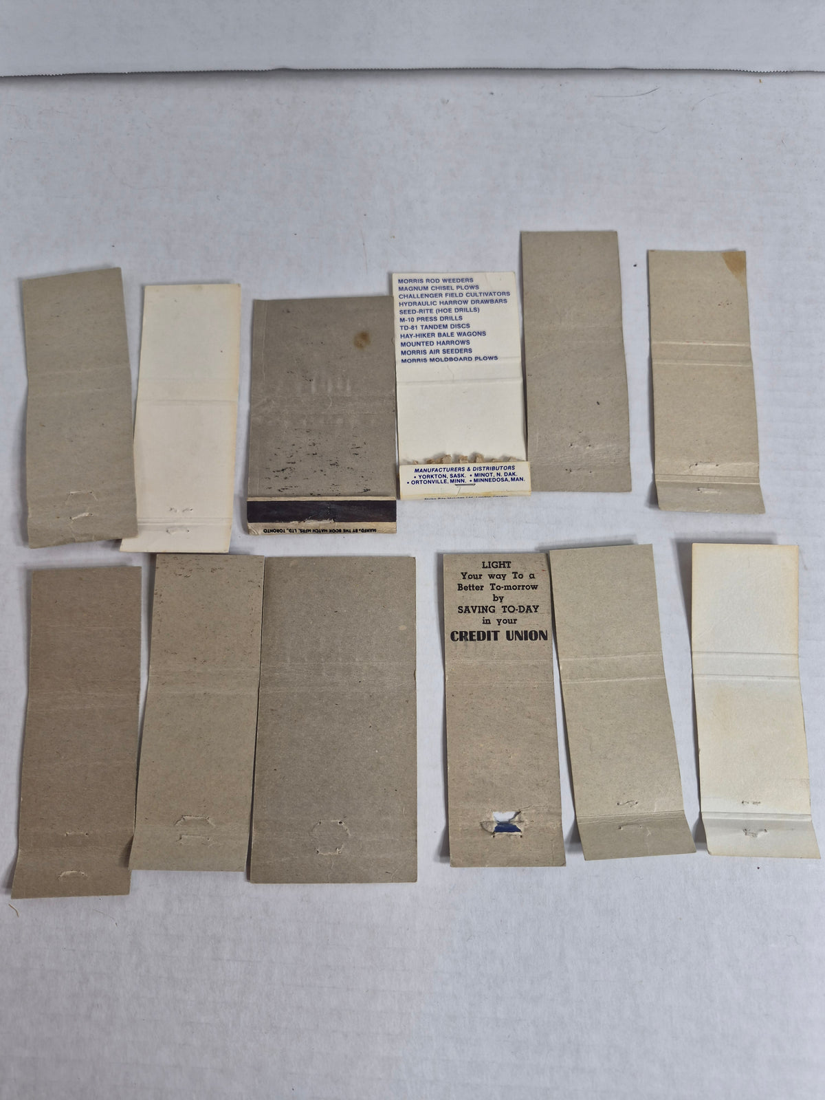 Vintage Matchbook Covers, Lot of 12 – Tisdale, Bjorkdale & Hudson Bay, Saskatchewan: Roxy Cafe Pin-Up, National Cafe, McGratten's Motel, Morris Farm Equipment