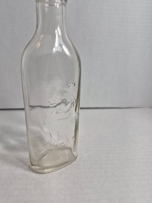 Scott's Emulsion Fisherman Bottle – Embossed Fisherman Carrying a Cod – Clear Glass Cod Liver Oil Bottle – Scott & Bowne