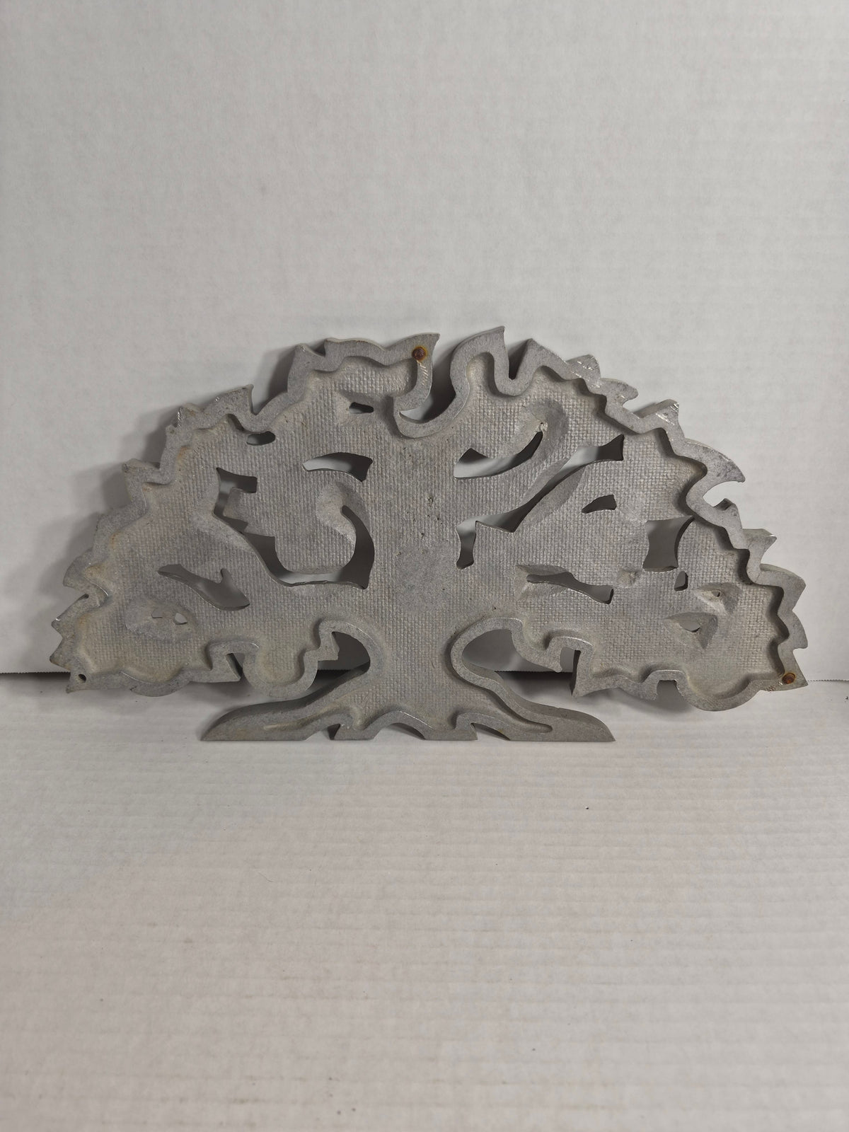Cast Aluminum Apple Tree Plaque – 13 x 7 Inches – Pierced Tree of Life Design – Standing or Wall Hanging – Silver Tone
