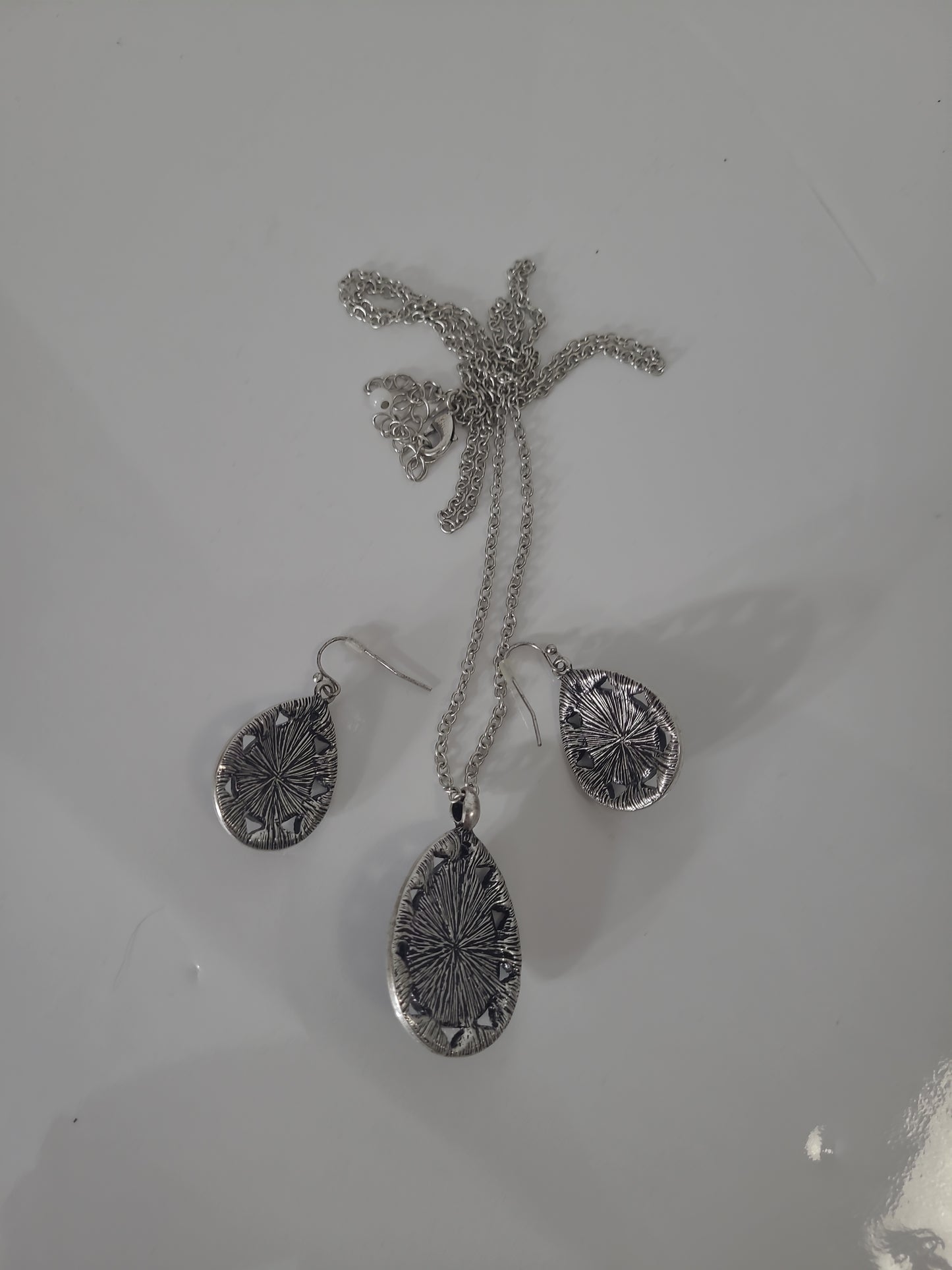 Vintage Avon Blue-Grey Teardrop Necklace and Earrings Set